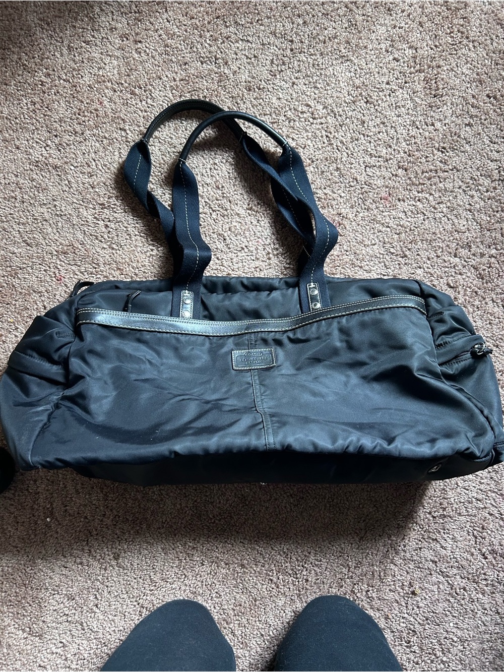Coach Black Nylon Duffel Tote with Contrast Stitching